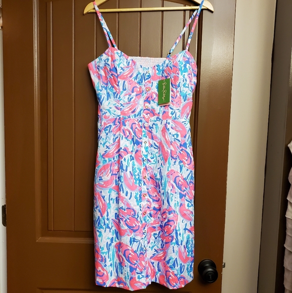 Lilly Pulitzer Easton Dress, Cosmic Coral Cracked Up Dress. Size 8. NWT - Picture 3 of 9